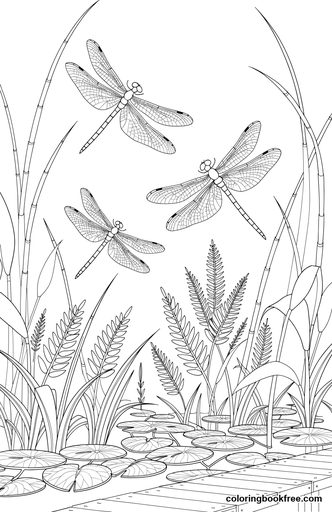 Dragonfly pond, a free Animals coloring page for Adults
