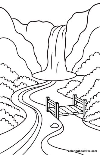 Waterfall trail, a free Nature coloring page for Kids