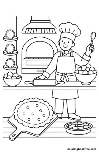 Pizza kitchen, a free Food coloring page for Kids