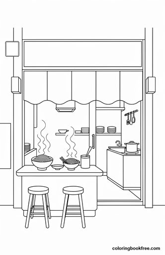 Udon shop, a free Food coloring page for Teens