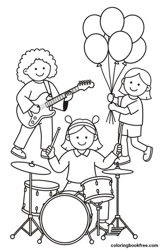 Birthday band, a free People coloring page for Kids