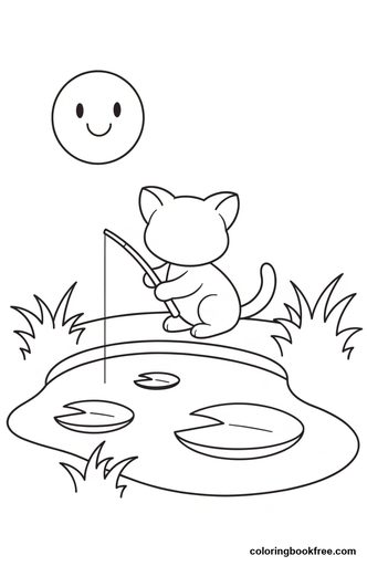 Kitten fishing, a free Animals coloring page for Kids