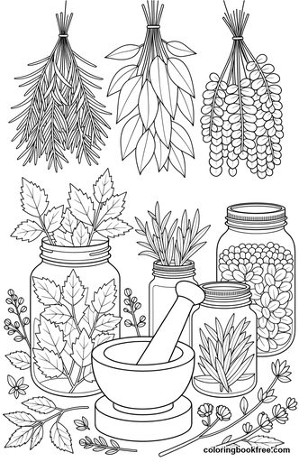 Herb kitchen, a free Food coloring page for Adults