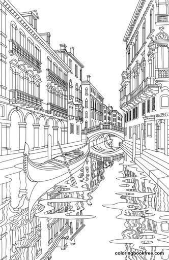 Venice canal, a free Nature coloring page for Adults