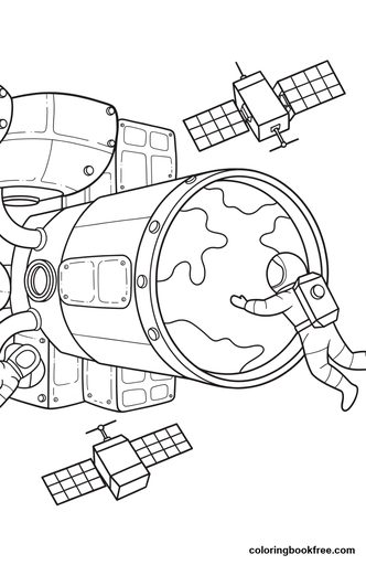 Space station, a free Stories coloring page for Kids