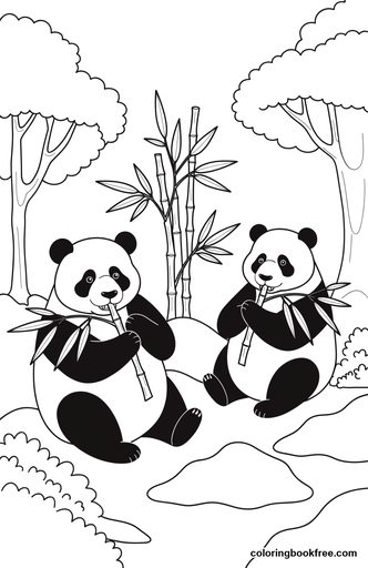 Panda bamboo, a free Animals coloring page for Kids
