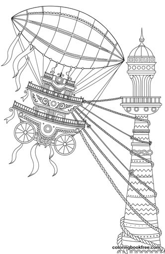 Airship dock, a free Stories coloring page for Adults