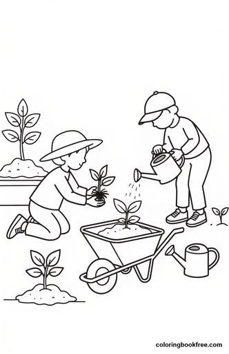 Garden helpers, a free People coloring page for Kids