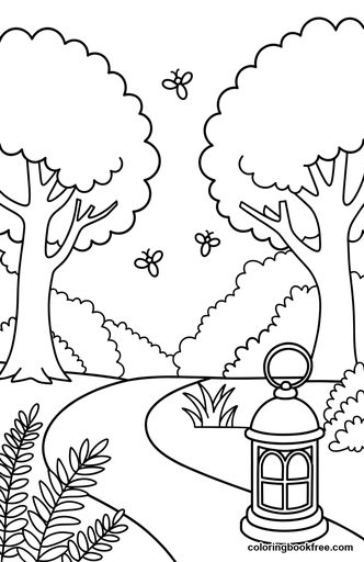 Firefly woods, a free Nature coloring page for Kids
