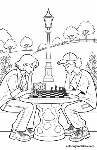 Park chess, a free People coloring page for Teens