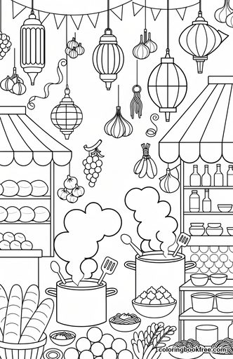 Night market, a free Food coloring page for Teens