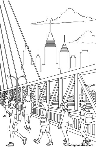 City bridge, a free Nature coloring page for Teens