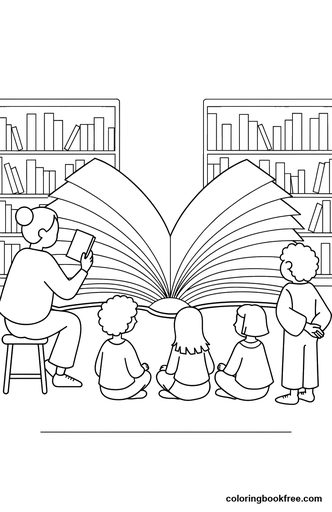 Library storytime, a free People coloring page for Kids