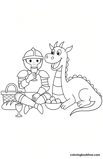 Knight and dragon, a free Stories coloring page for Kids