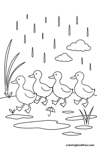 Rainy ducks, a free Animals coloring page for Kids