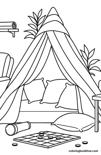 Blanket fort, a free Stories coloring page for Kids