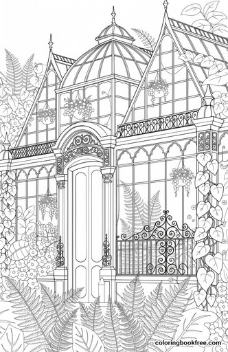 Victorian greenhouse, a free Nature coloring page for Adults