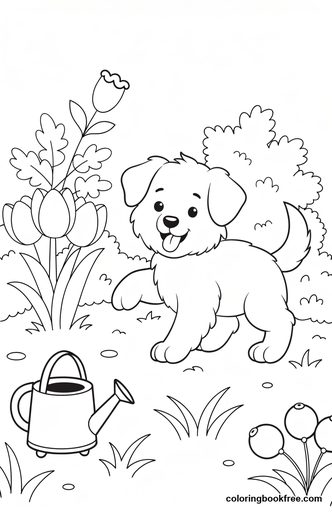 Puppy in the garden, a free Animals coloring page for Kids